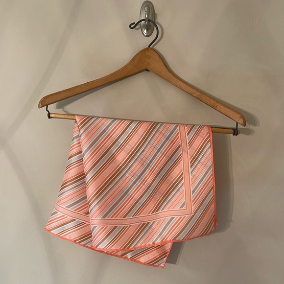 Vintage Accessories - Vintage Pin Striped Peach & Tan Silk Blend Scarf